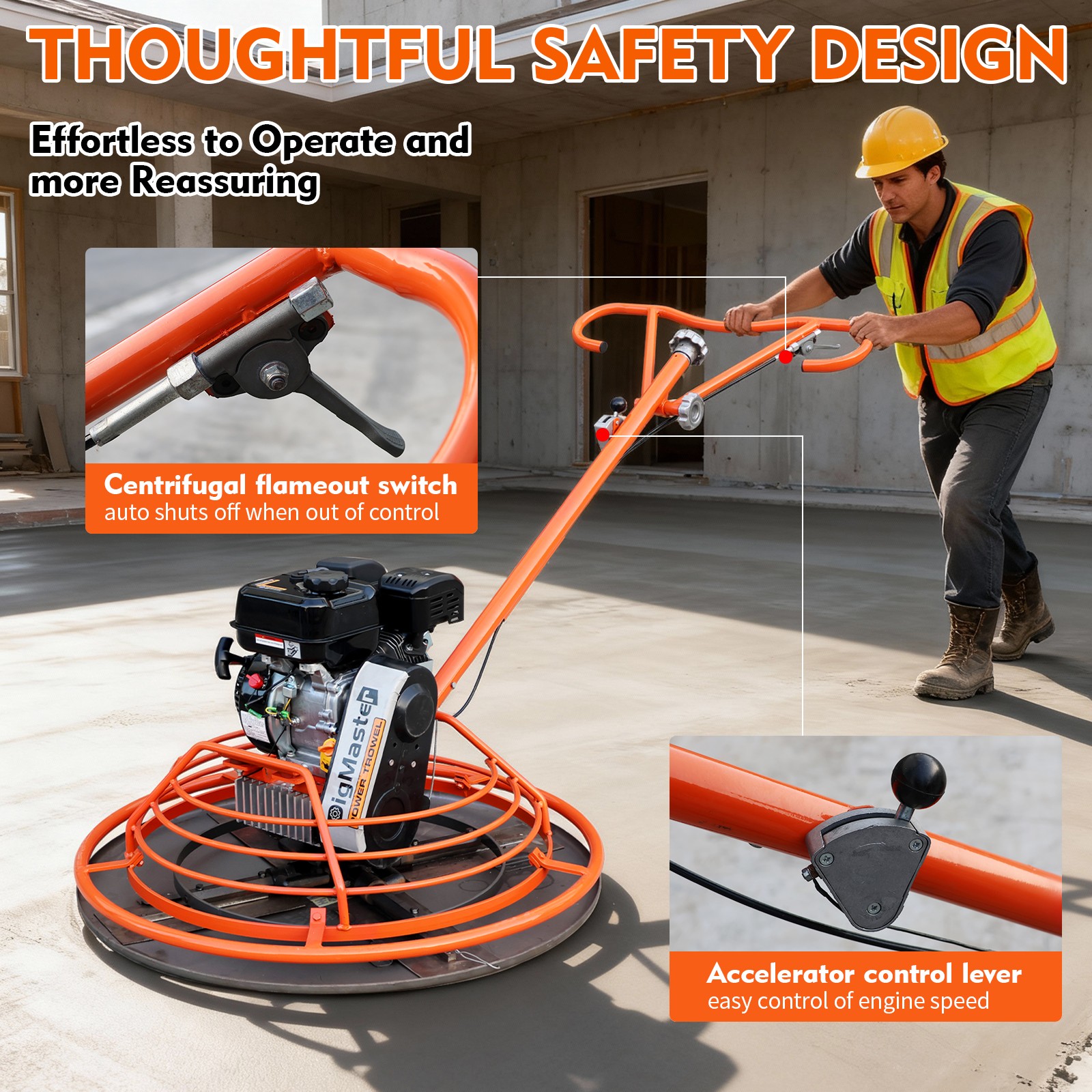 7HP Gas Power 39.37" Cement Surface Finishing Power Trowel Machine w/Float Pan