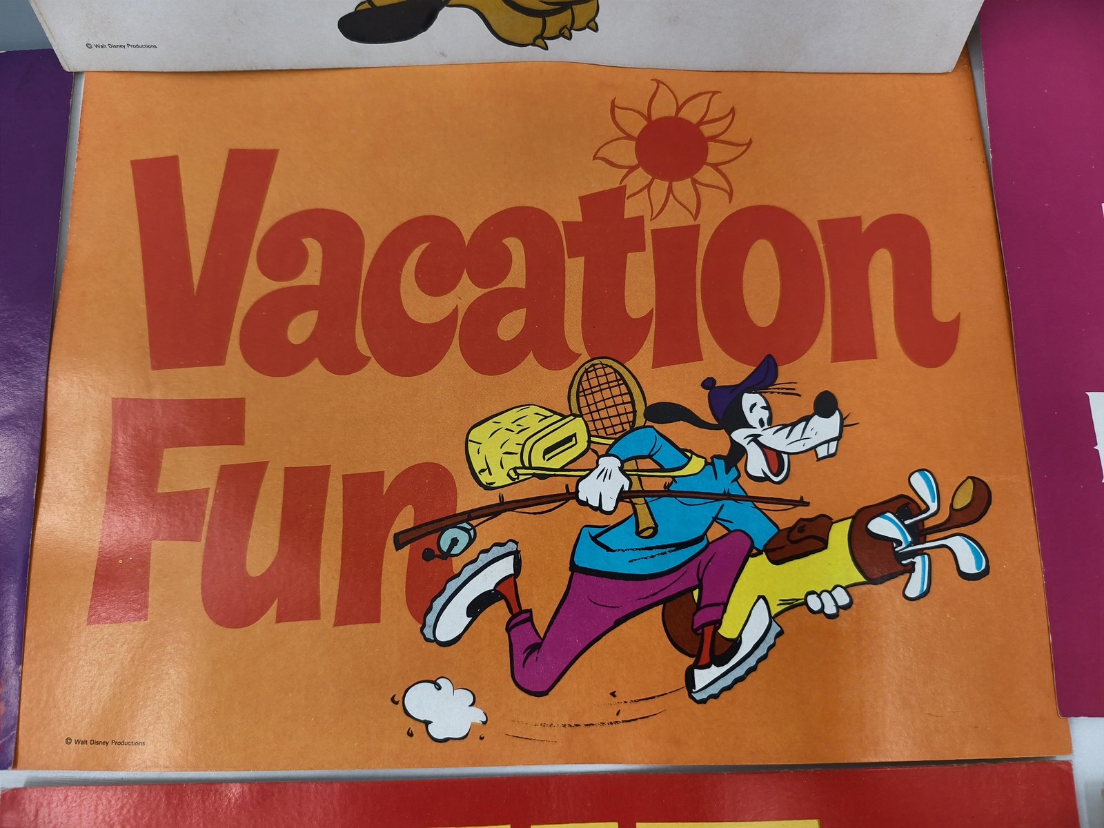 Vintage Walt Disney Productions Party Sign Lot Of 7 Mickey Goofy Title Cards