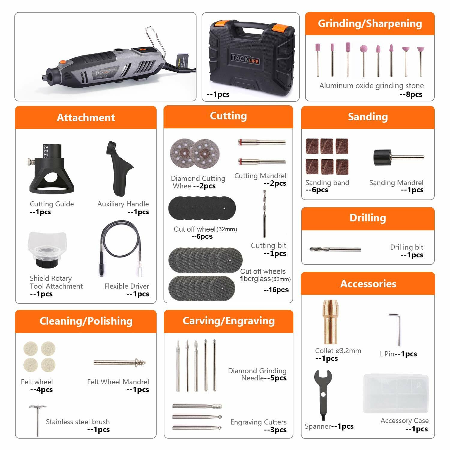 Rotary Tool Kit 1.8 Amp, Variable Speed with Upgraded Flex Shaft, 63 Accessories