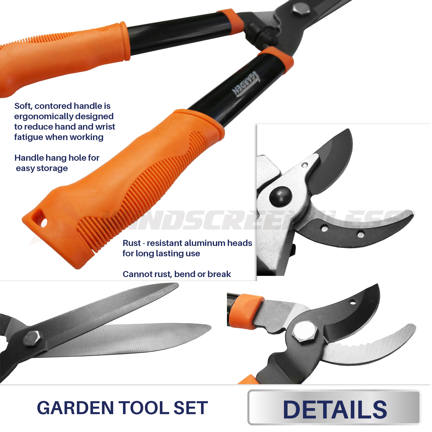 3 Piece Combo Garden Tool Set with Lopper Hedge Shears Pruner Shears Garden Kit