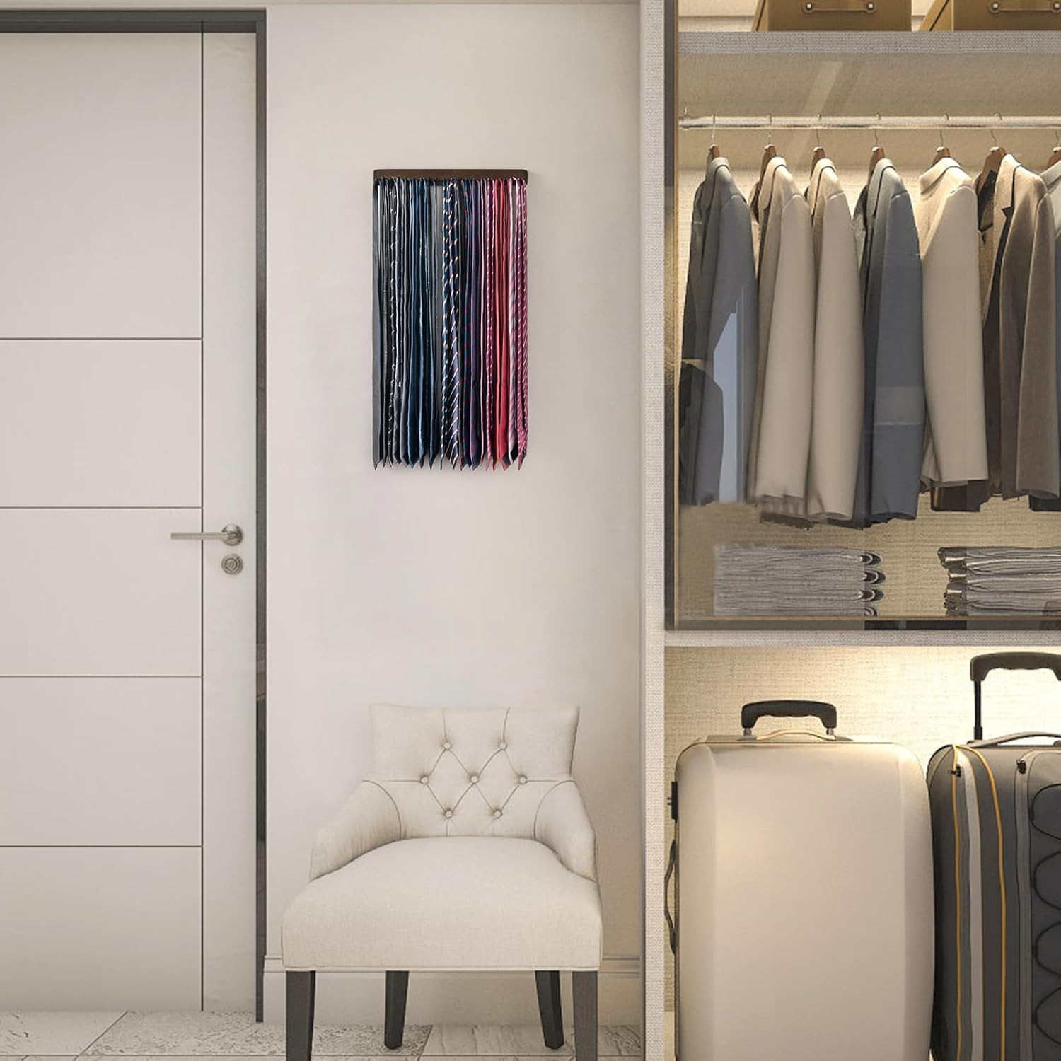 Mkono Tie Rack Wall Mounted Belt Hanger Holder Rustic Wood Tie Organizer for Men