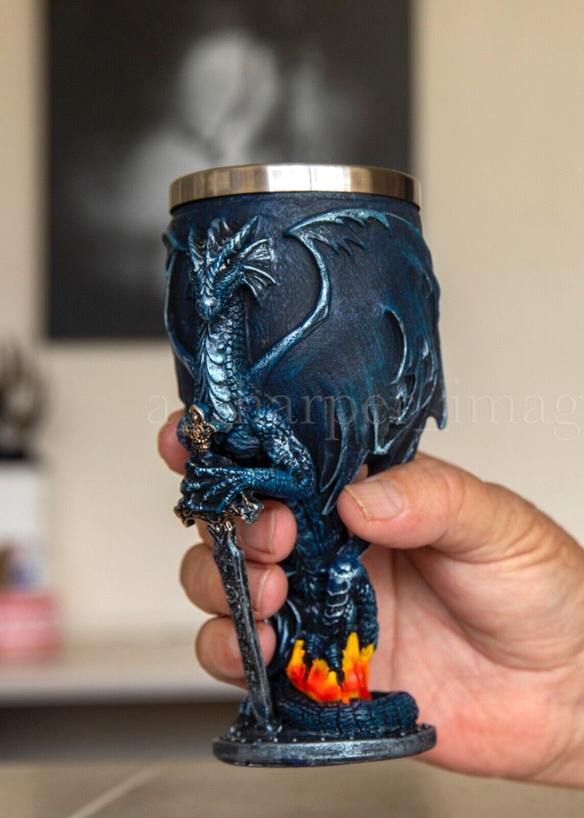 Fierce Guardian Dragon & Sword Wine Goblet 6.5" Tall 8 oz Gothic Fantasy Art!
