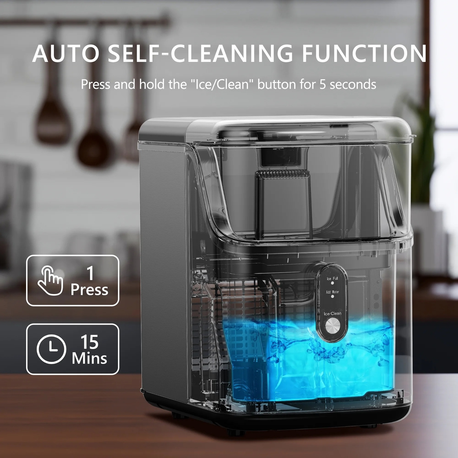 Simzlife ZX-IM-15S-S Portable Ice Maker Machine with Self-Cleaning Function,