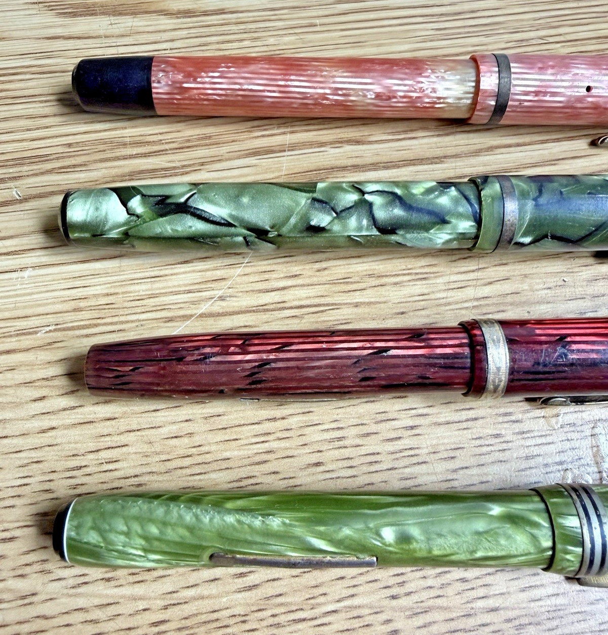 Lot Of 4 - Vintage Fountain Pens - Pink, Green, Burgundy Writing Instrument Pen