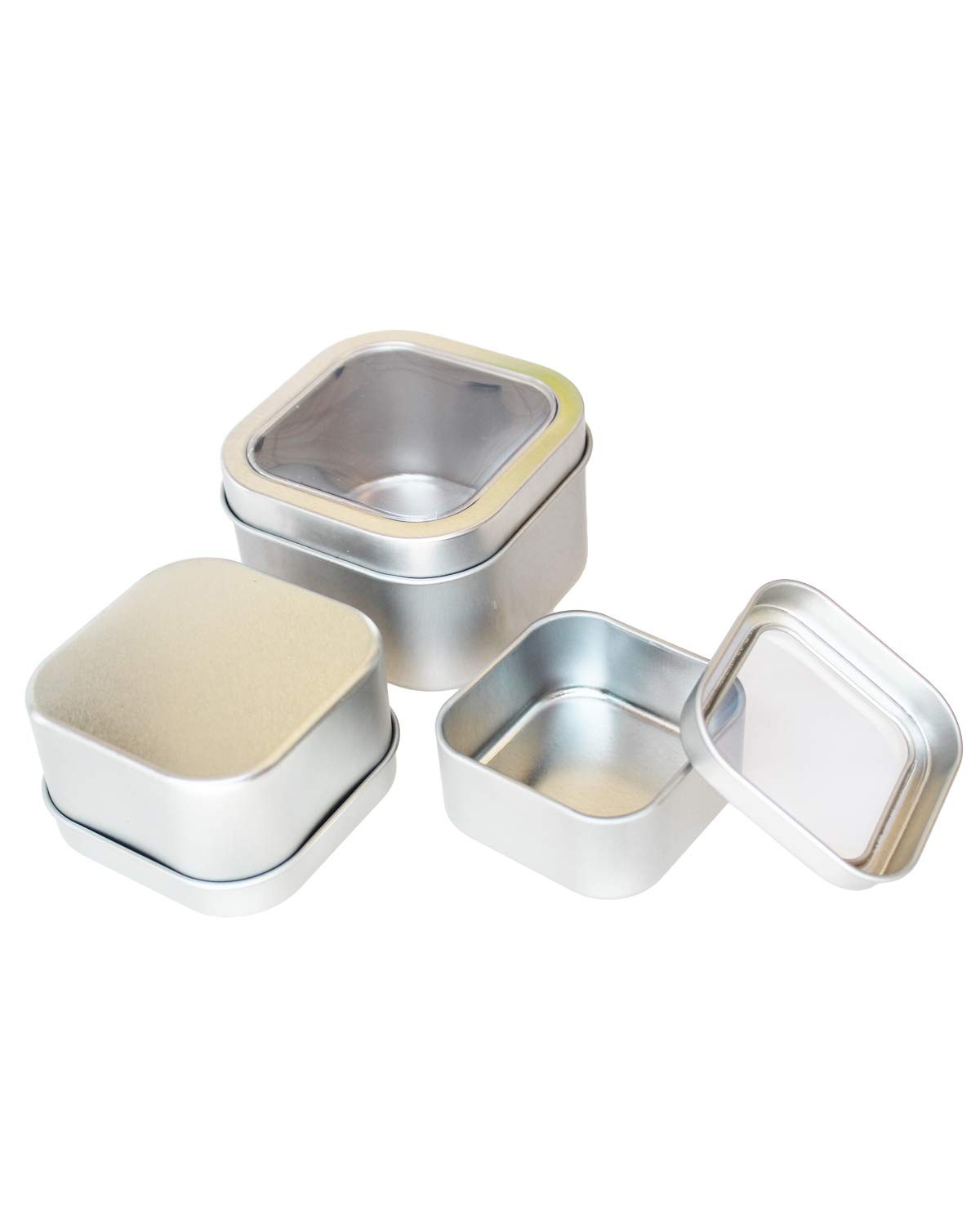 18-Pack Empty Square Silver Metal Tins with Clear Window for Candle Making, C...