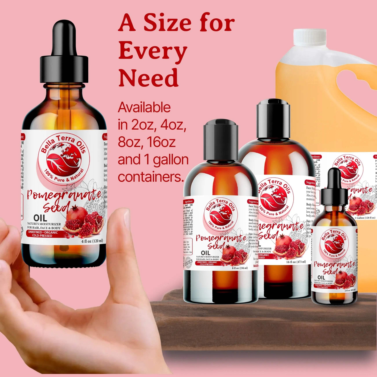 Organic Cold-Pressed Pomegranate Seed Oil 100% Raw Pure Anti-Aging Skin Hair