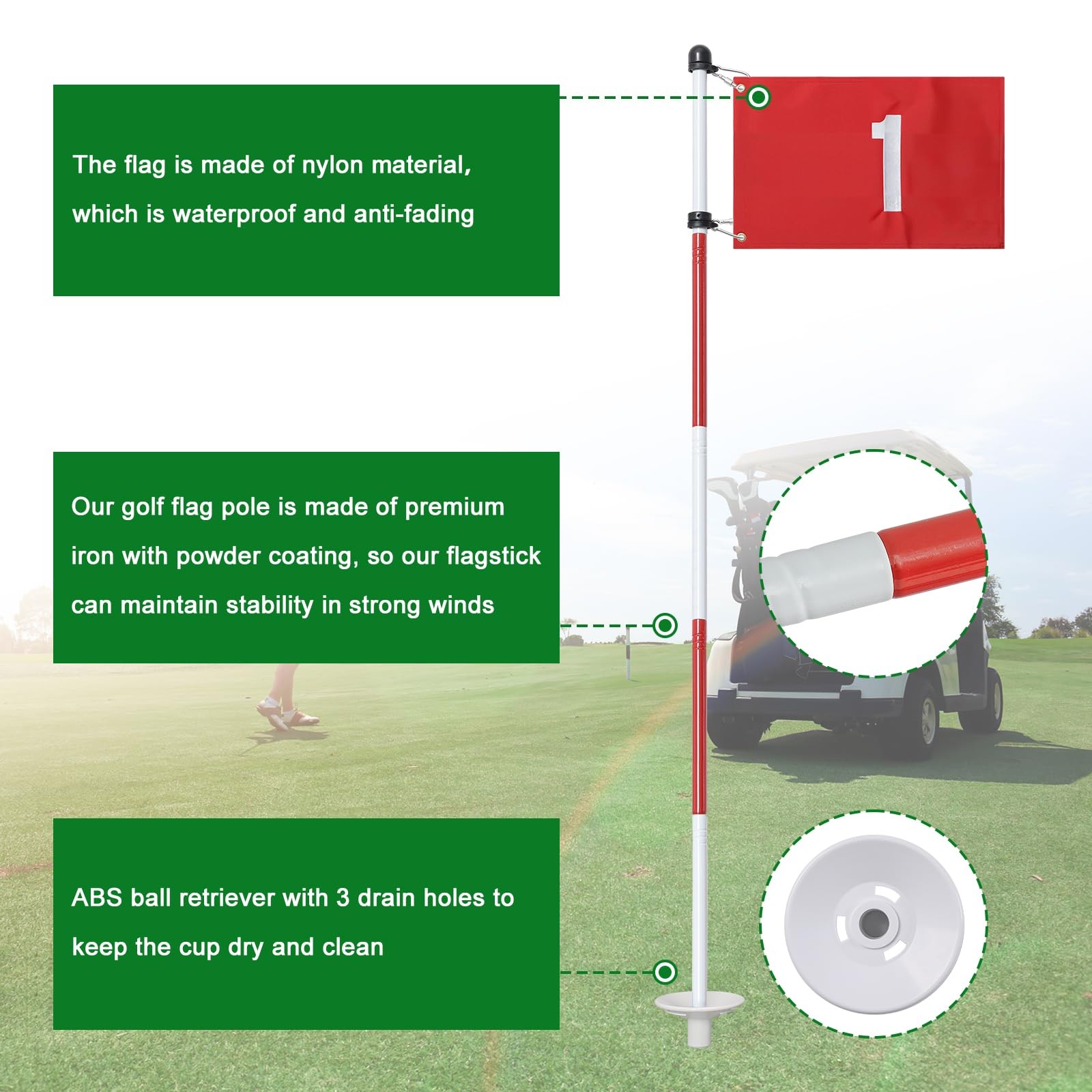 Golf Flagstick for Yard, Flag Putting 6 FT, Red Flag#1, 1 Pack