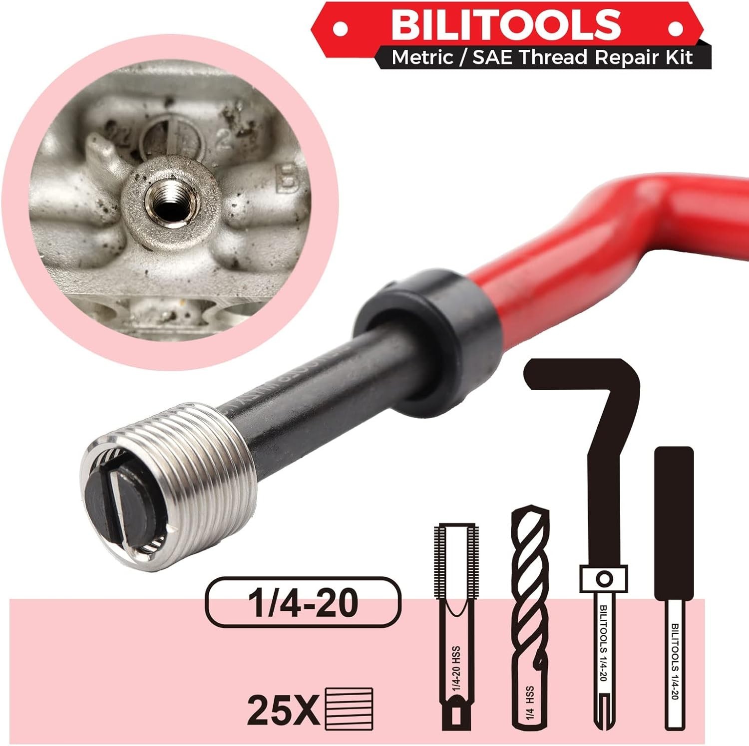 1/4-20 inch Thread Repair Kit, HSS Drill Helicoil Repair Kit SAE