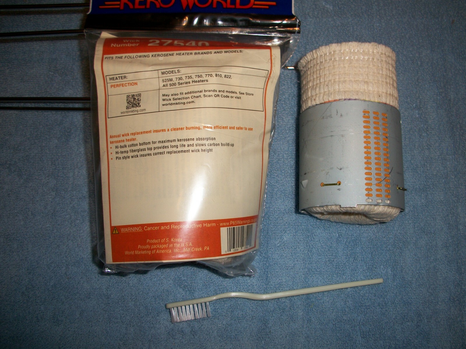 PERFECTION 500 WICK ....* 100% COTTON WICK *  KEROWORLD 27540 - w/CLEANING BRUSH