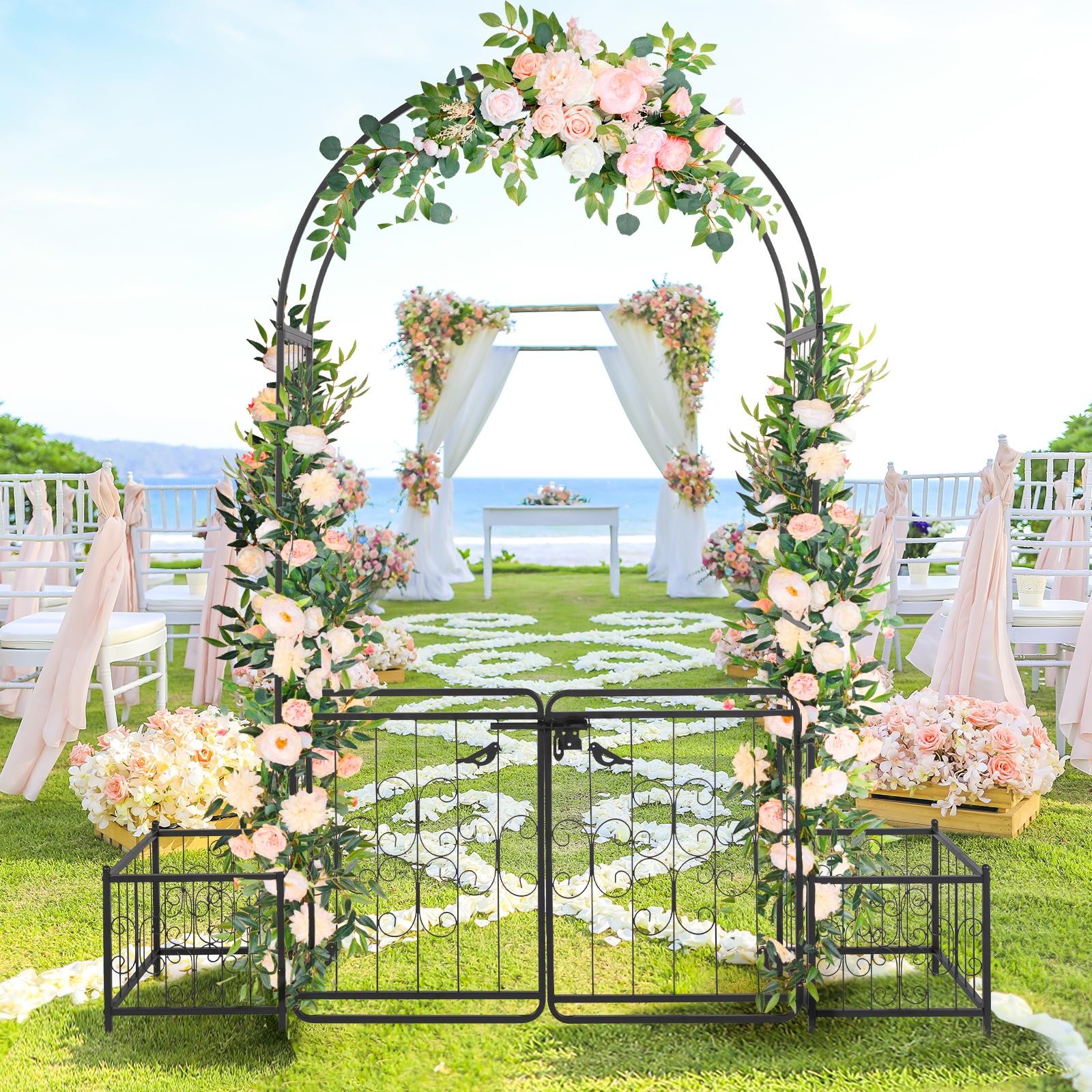 Garden Arbor Metal Arch with Gate & Plant Box Wedding Arch Party Decoration