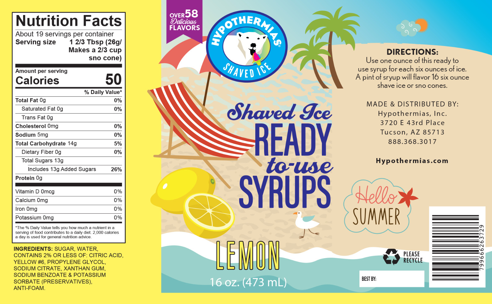 Shaved Ice Syrup Snow Cone Syrup Hypothermias Flavors 6 Pack (96 Fl Oz Total)