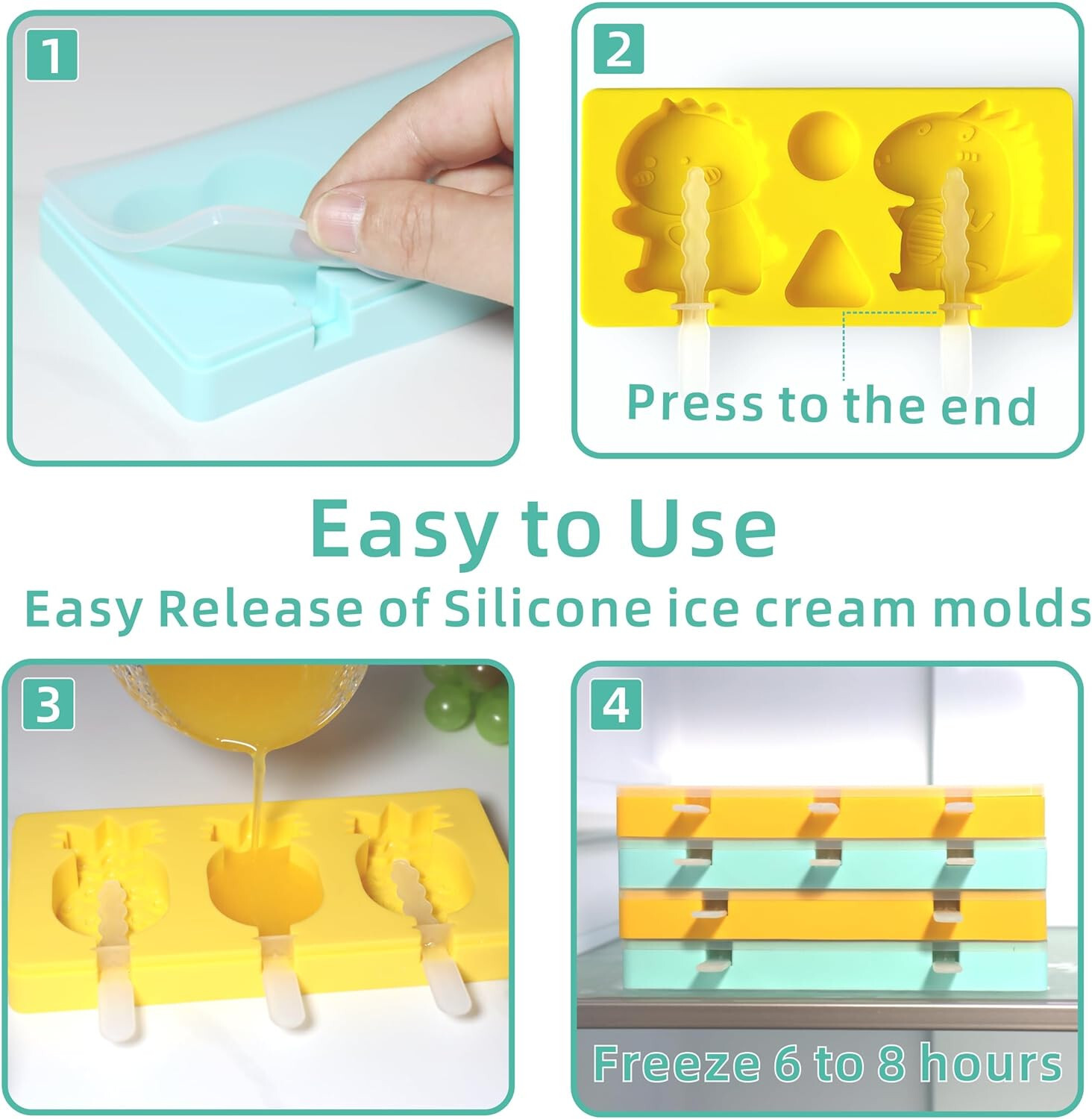 Kids & Toddlers Popsicle/Ice Cream Molds - BPA Free- 10 ct Dinosaur, Snowman