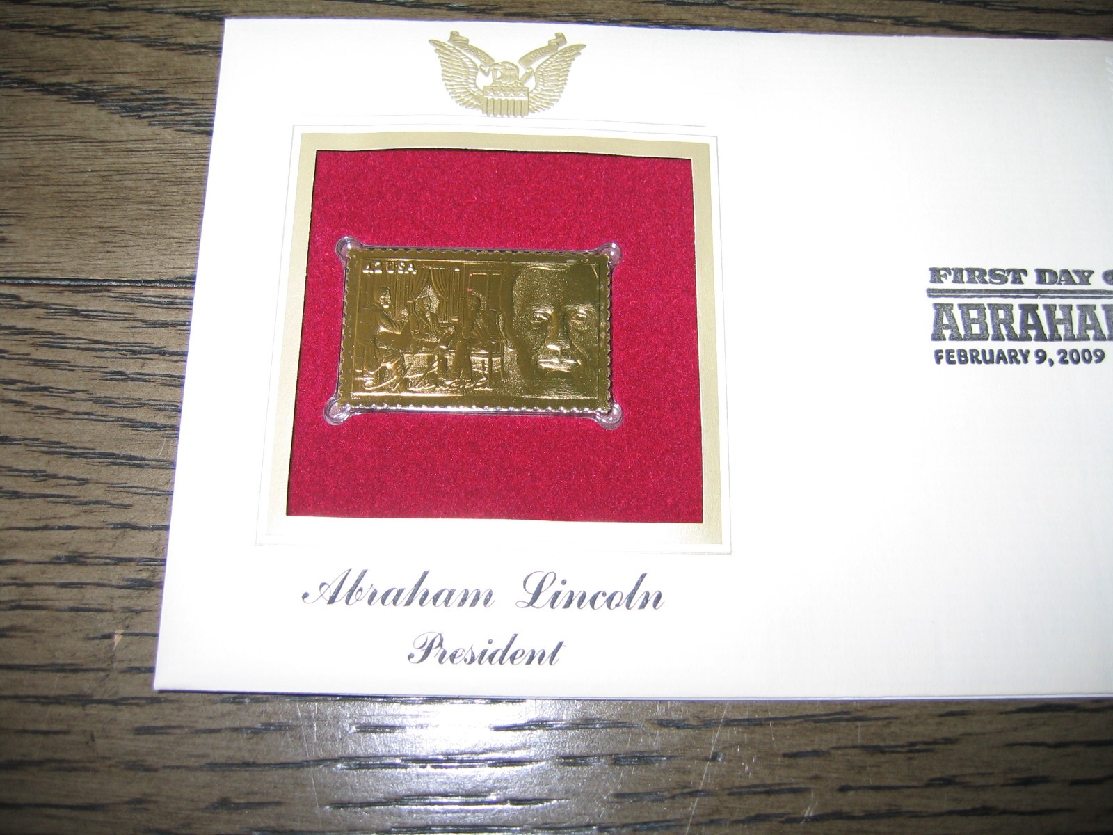2009 Abraham Lincoln President Replica Golden Cover Stamp