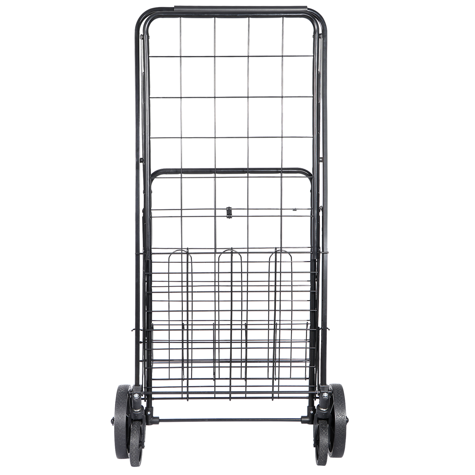 Portable Folding Shopping Cart Double Basket for Grocery Laundry W/Wheels Black