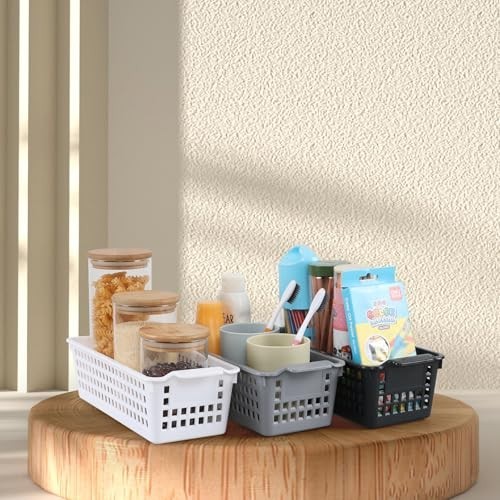 4 Pack Black Narrow Storage Baskets - Multi-Use Small Plastic Organizers