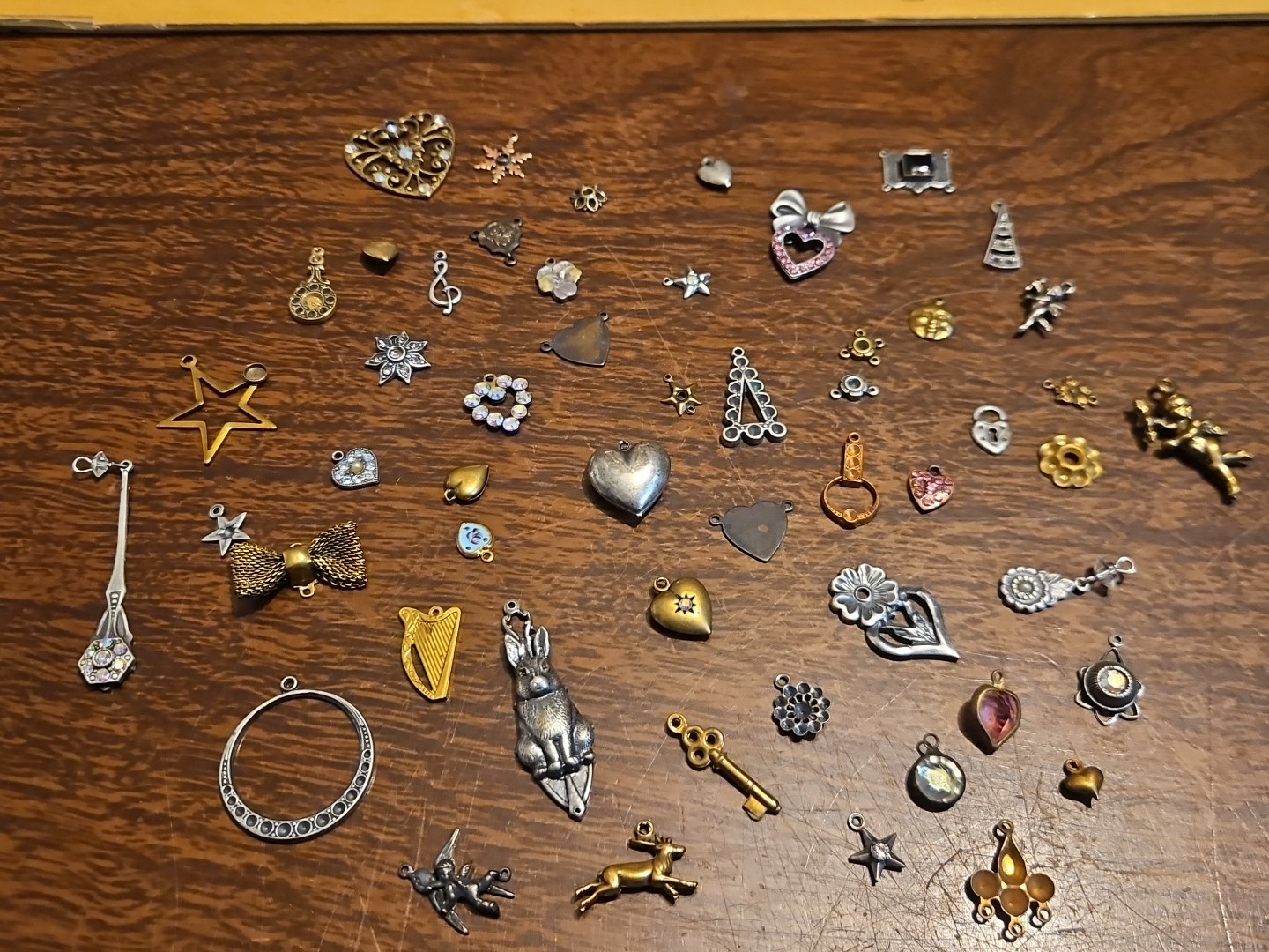 Lot Of 50 Mixed Parts Pcs France Vintage 60s Brass Stampings Findings Jewelry 24