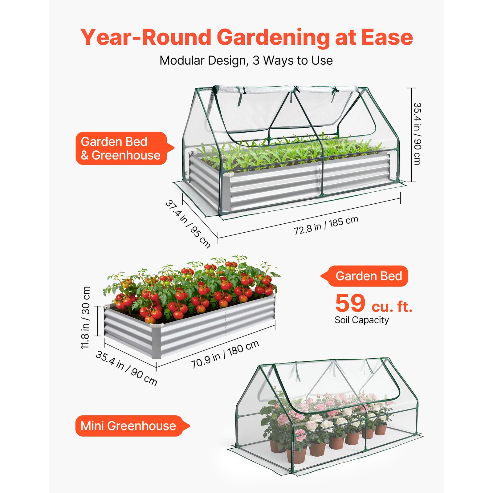 Uimoso Metal Raised Garden Bed with PE Greenhouse Cover, 6x 3 x 1 ft Planter Box