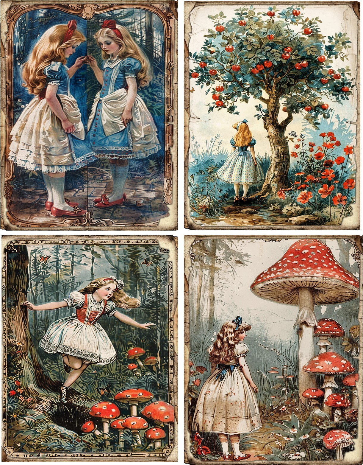 8 Alice in Wonderland Vintage glossy blank note cards with envelopes