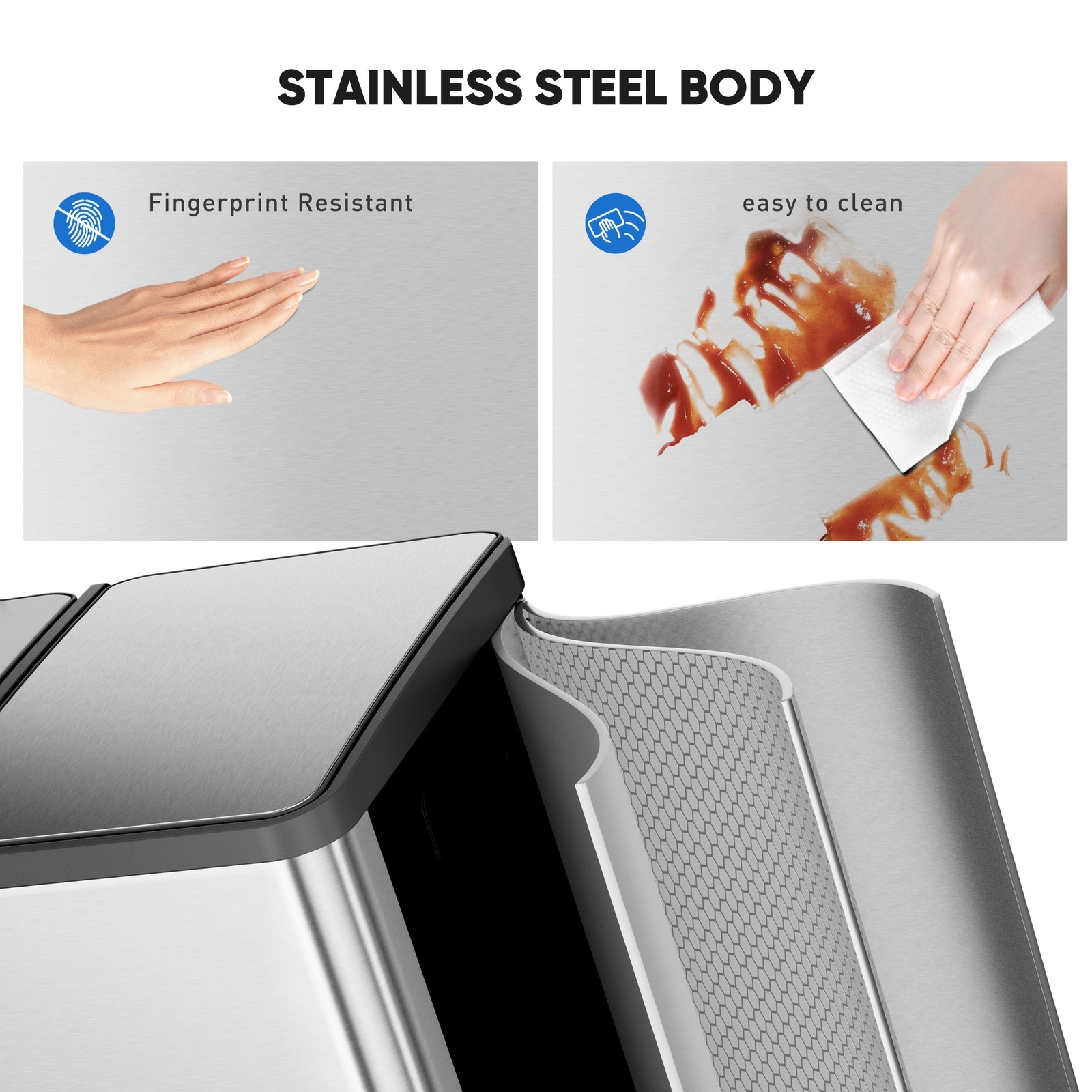 60 Liter Lid Trash Can Large Stainless Waste Bin Compartment Plastic 2x8 Gallon