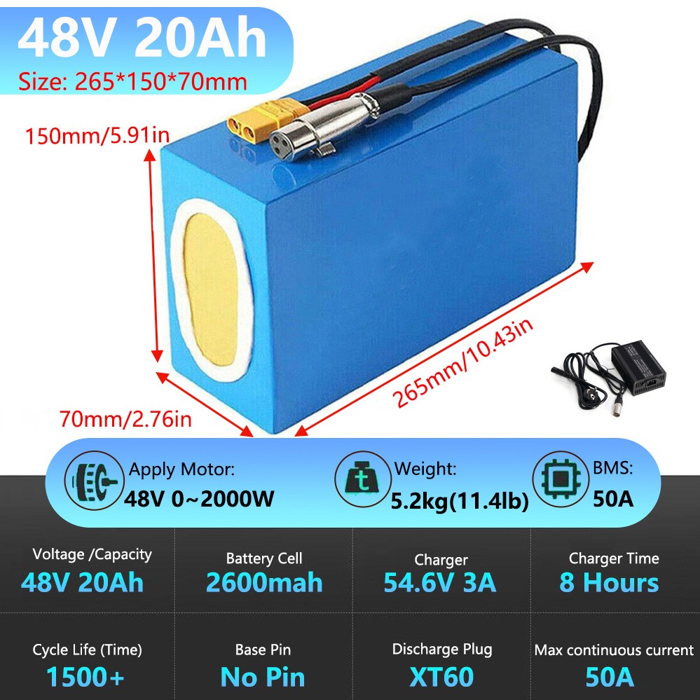48V 52V 60V 72V 40Ah Li-Ion Ebike Battery for 0-5000W Motor E-Scooter Waterproof