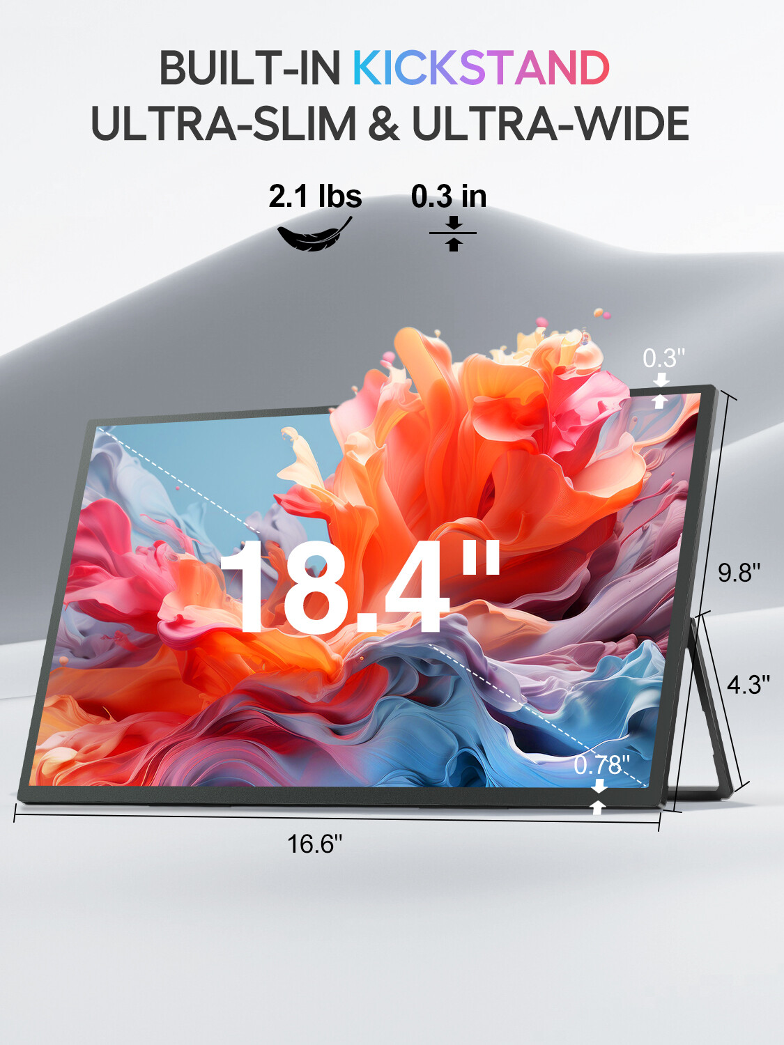 UPERFECT 18" 4K Portable Monitor 3840*2160 Ultra-Slim Screen w/Adjustable Stand