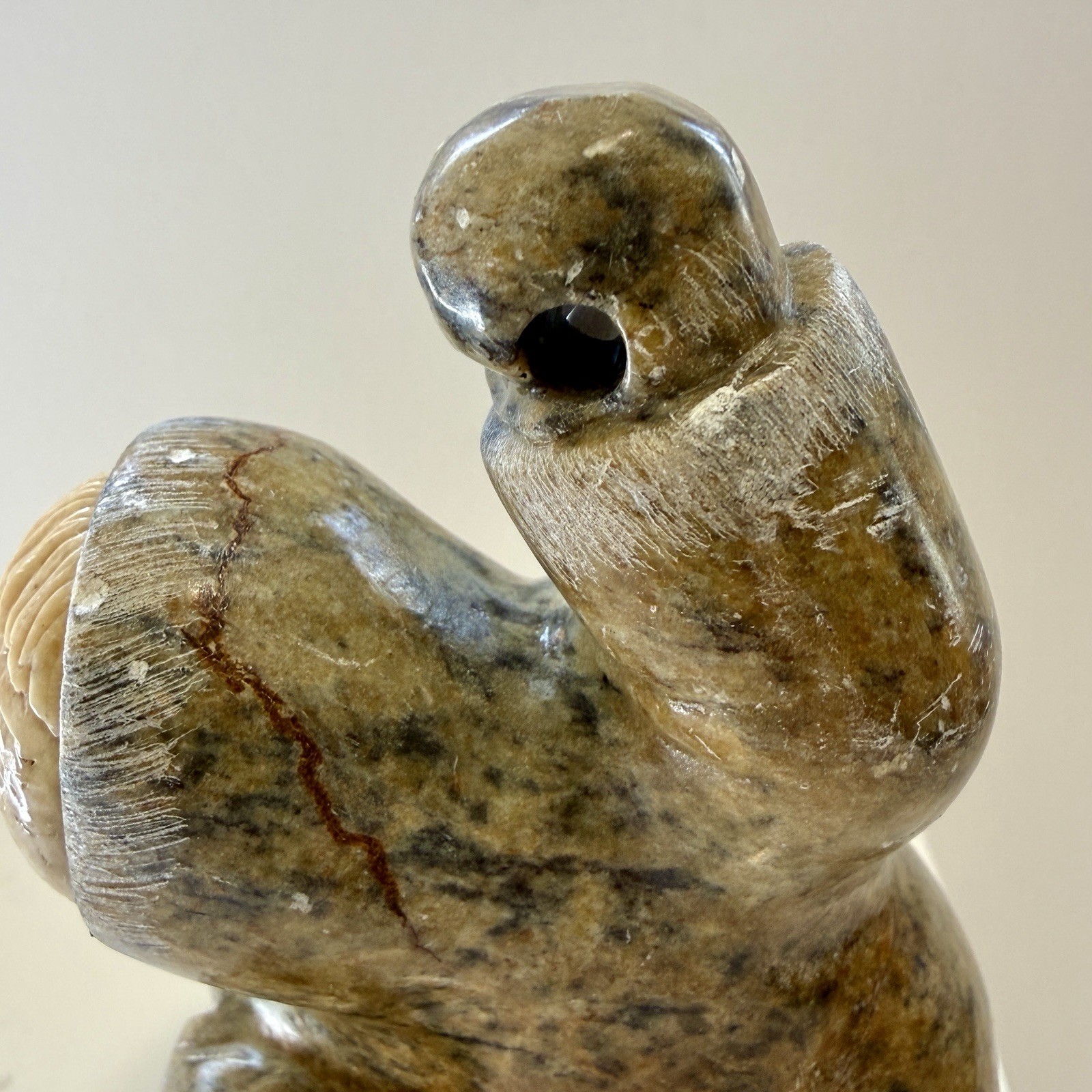 Eddie Lee Inuit Eskimo Spear Fisherman Signed 4.5" AlaskaHand Carved Soapstone