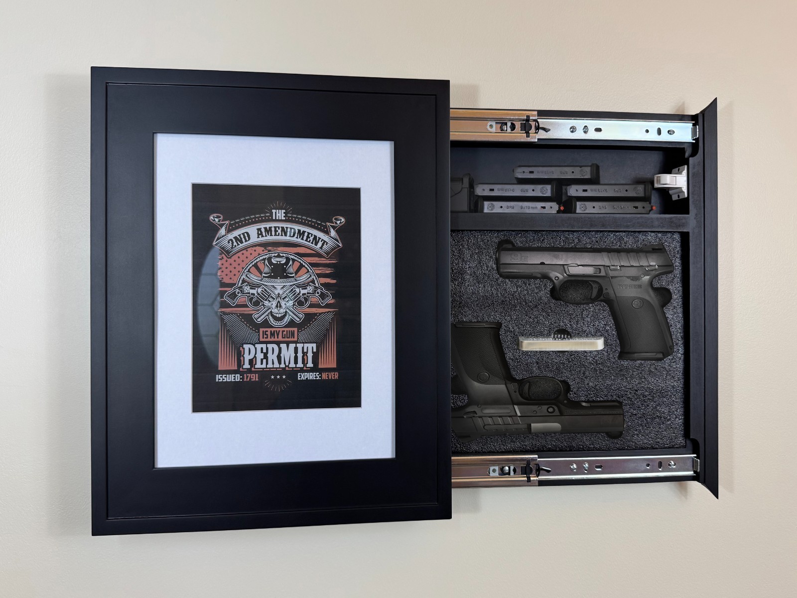 Gun Storage Picture Frame with Lock | Hidden Gun Concealment  19" x 16" / BLACK
