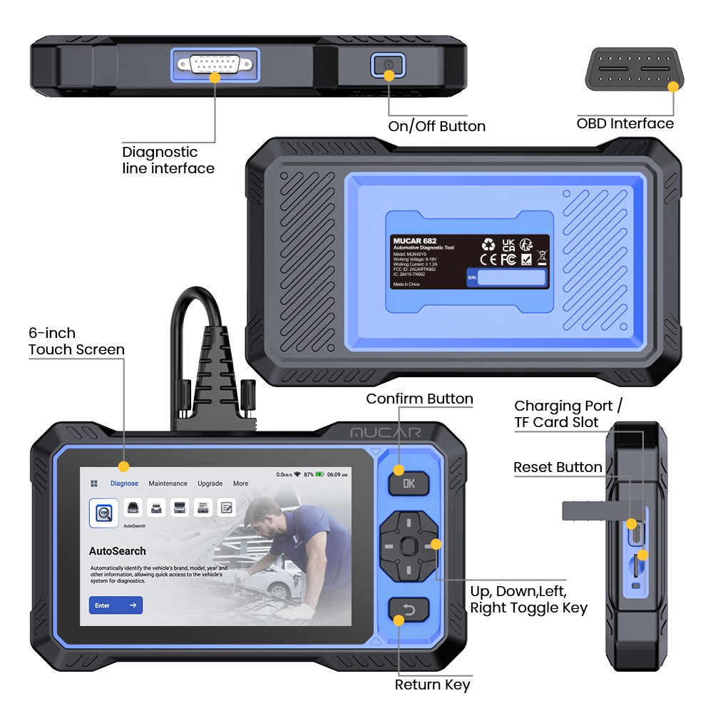 MUCAR 682 OBD2 Scanner Automotive AI Diagnostic Tool Active Test 20+Resets FREE