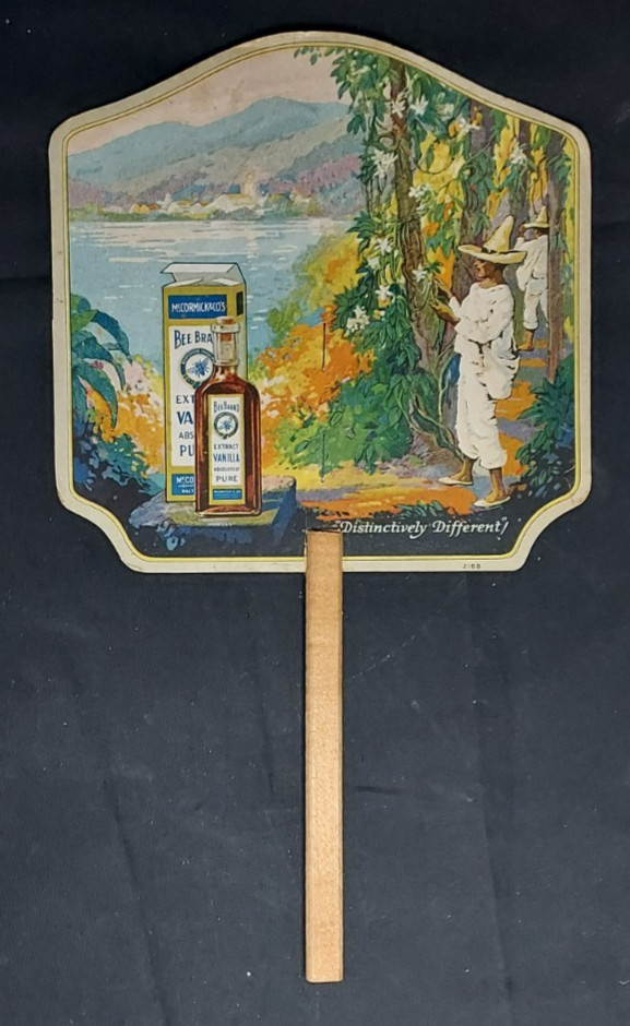 Old Advertising Premium Fan McCormick BEE BRAND Vanilla Baltimore Fondat Walnut