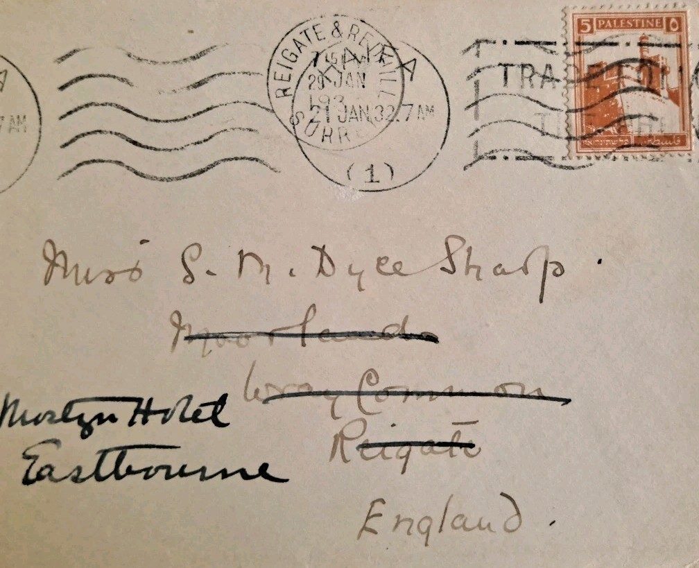 Palestine 1932 Haifa Reigate Fwd Eastbourne SM Dyce Sharp Cover A18