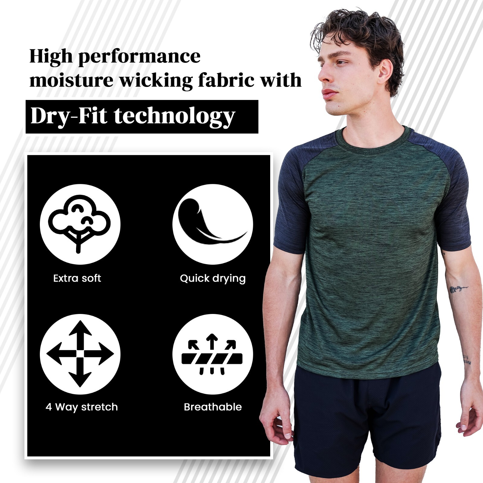 [5 Pack] Mens Active Athletic T Shirts Gym Running Workout Dry-Fit Crew Neck Top