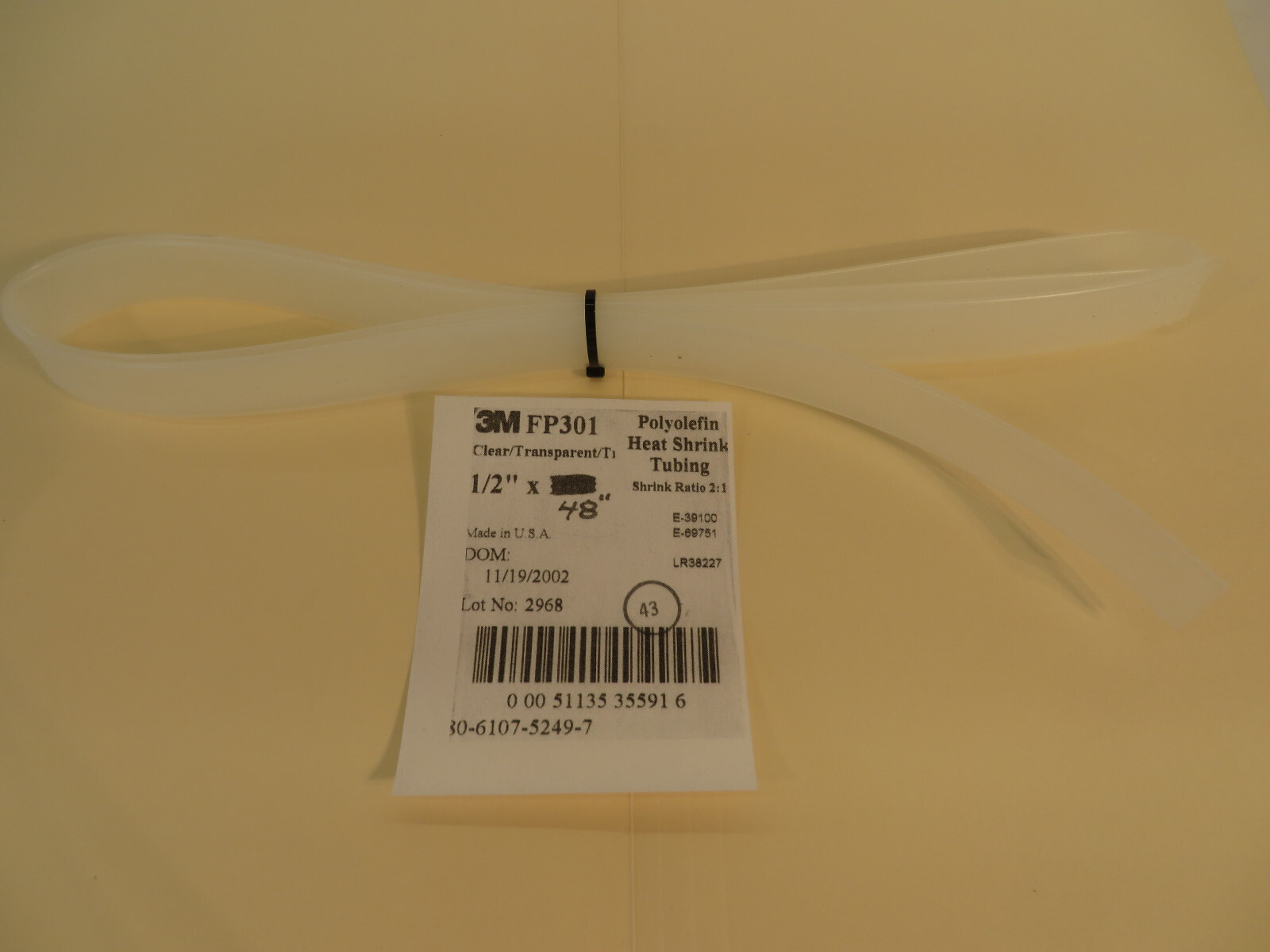 3M Polyolefin Heat Shrink Tubing FP301 Clear 1/2" x 48" 2:1 Shrink Ratio Clear!