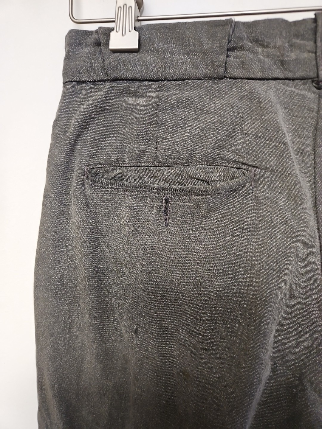 Vtg 40s 50s Sanforized Cotton Trousers Pants Button Fly Distress Repair 29x28