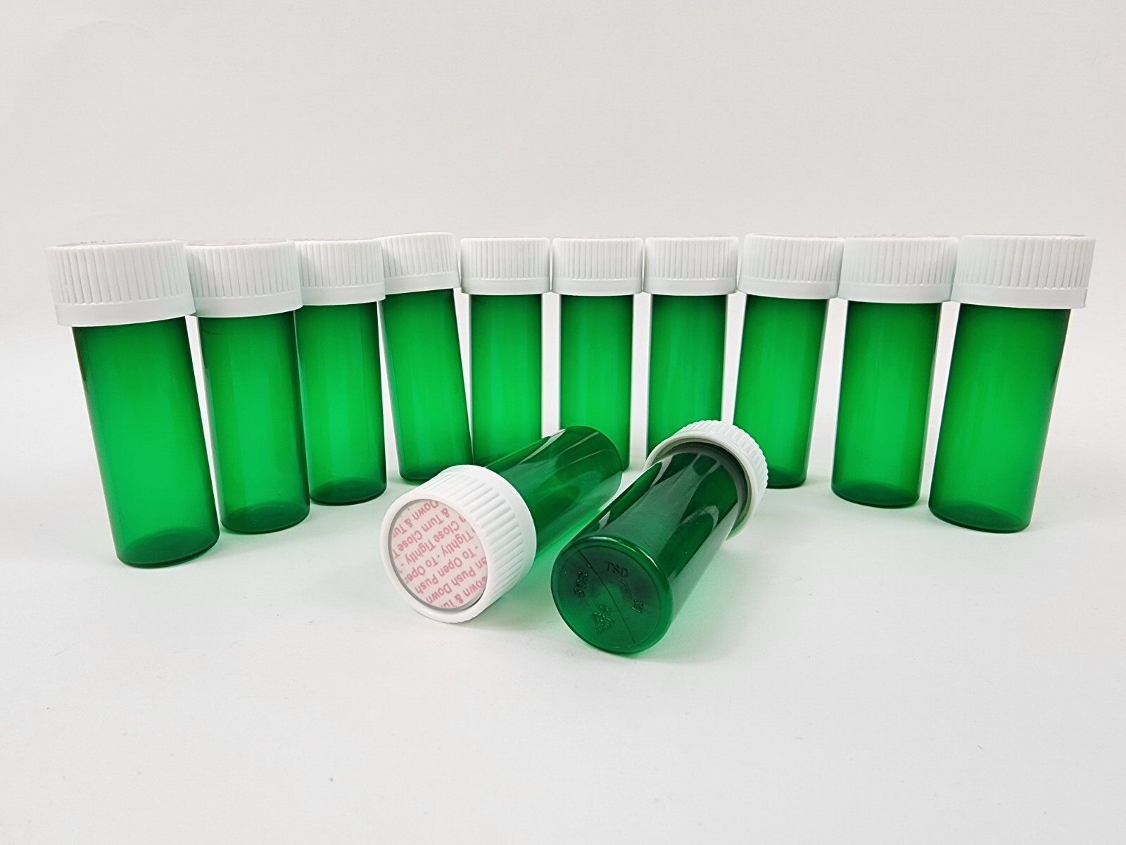 Lot of 12 Small Green Plastic Rx Pill Bottle 8 Dram for Crafts/Storage