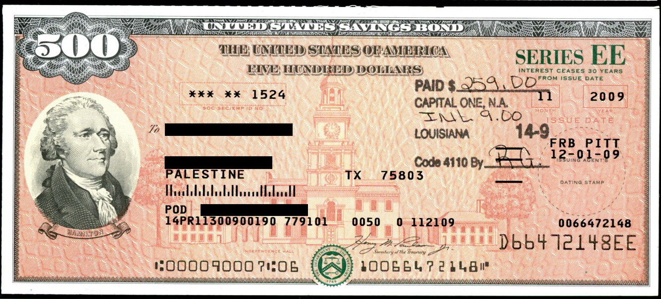 UNITED STATES $500 NICE VIGNETTE OF ALEXANDER HAMILTON SAVINGS BOND - CANCELLED!