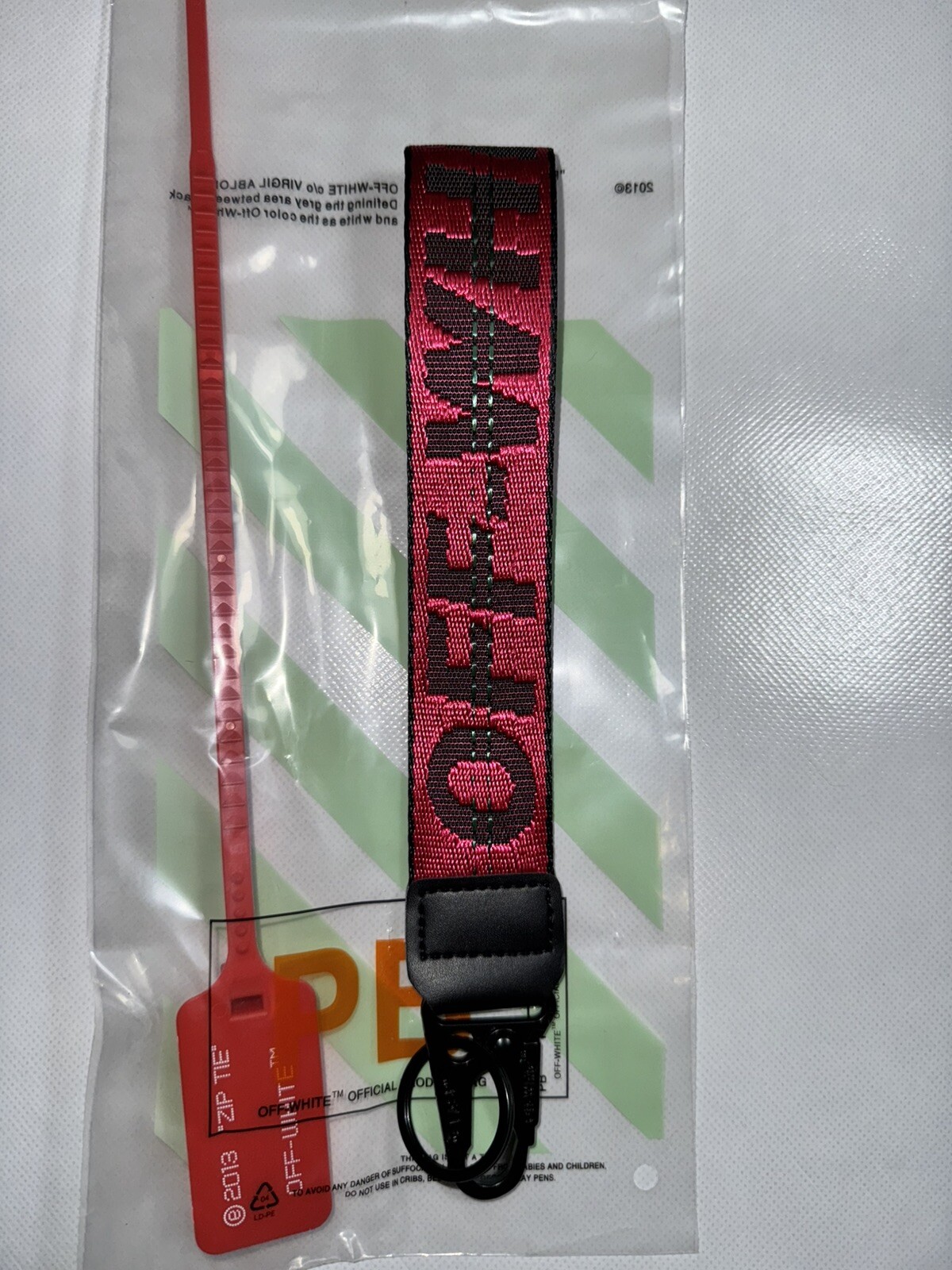 Off White Industrial Keychain Red with Metal Clasp New With Ziptie