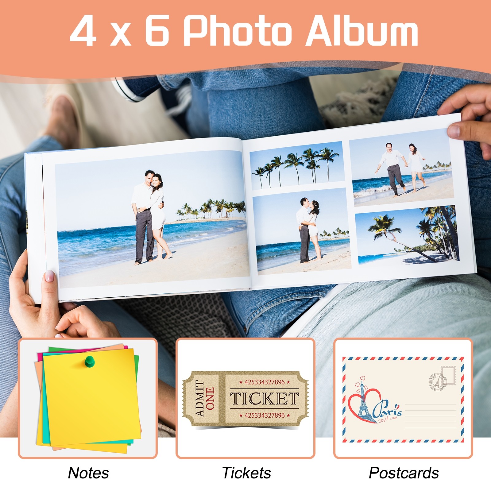 Photo Album, 4 x 6 Linen Cover Photo Album Book 100 Pictures, Beige, 2 Pcs