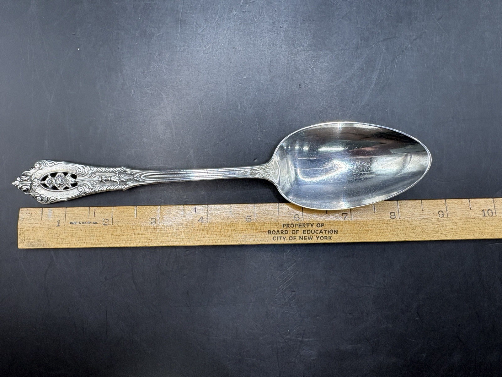 Wallace Sterling Serving Spoon, Rose Point Silver Large Spoon 8 3/8", 63 Grams