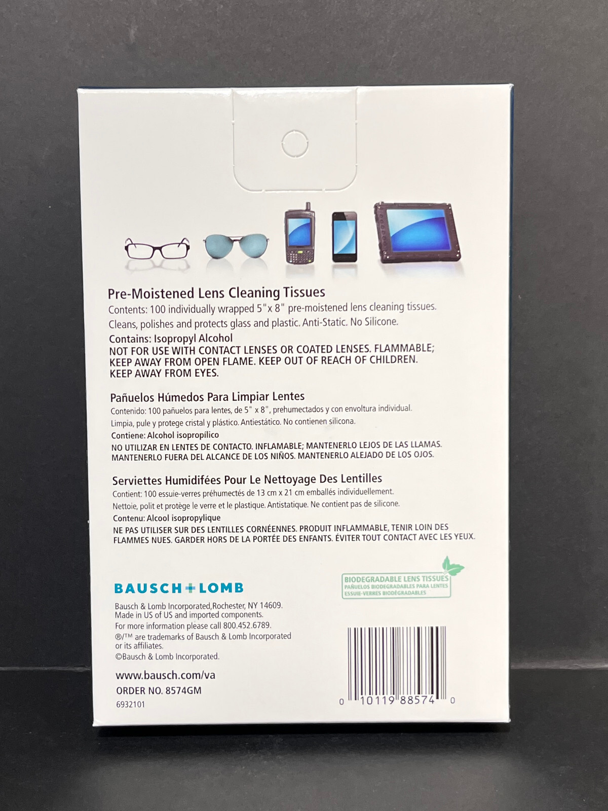 Bausch + Lomb Sight Savers Premoistened Safety Glass Cleaner Wipes 100/box