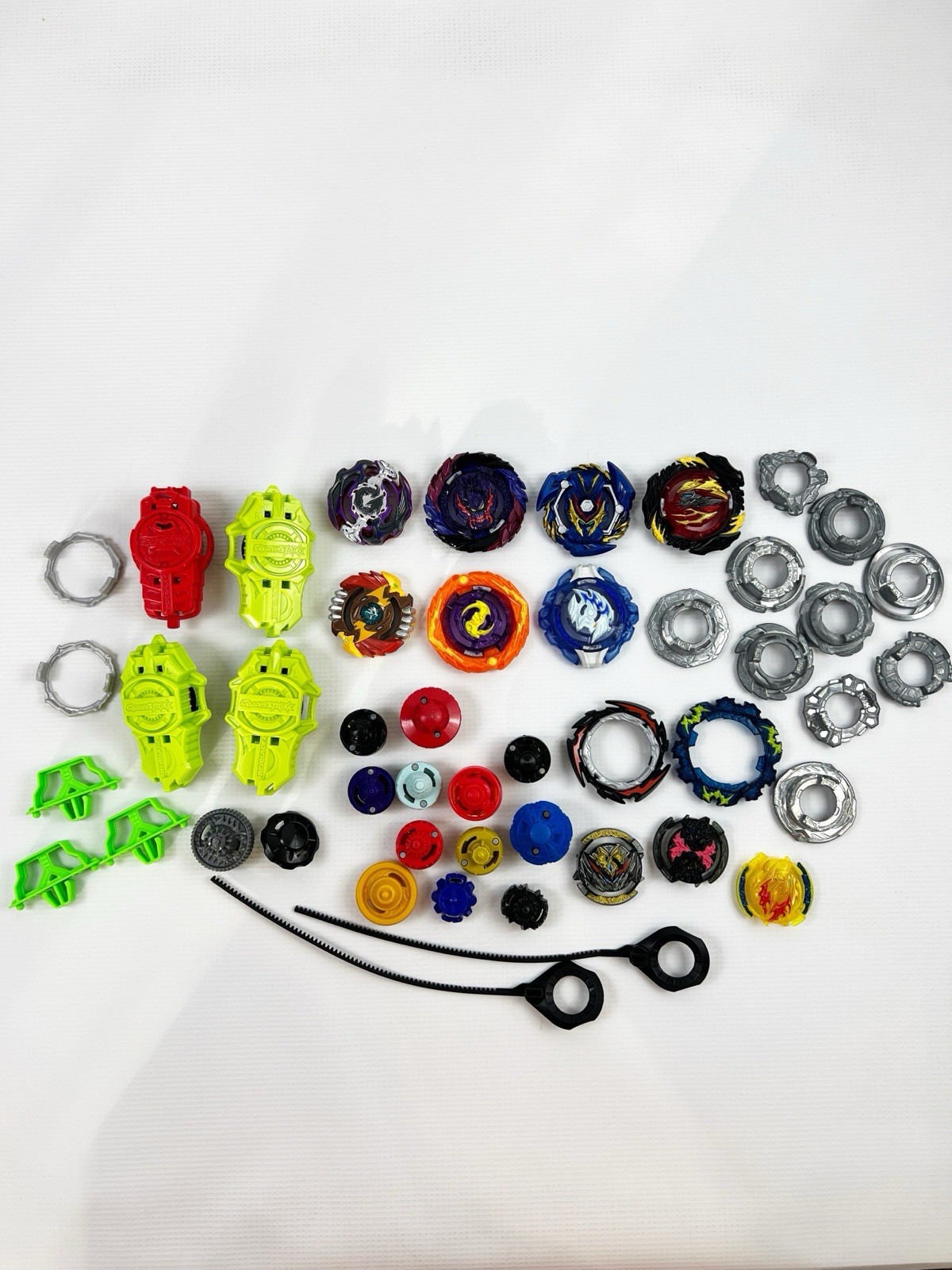 Large Lot of 30+ Beyblades Many Pieces Tops Parts Metal Cords Launchers HASBRO
