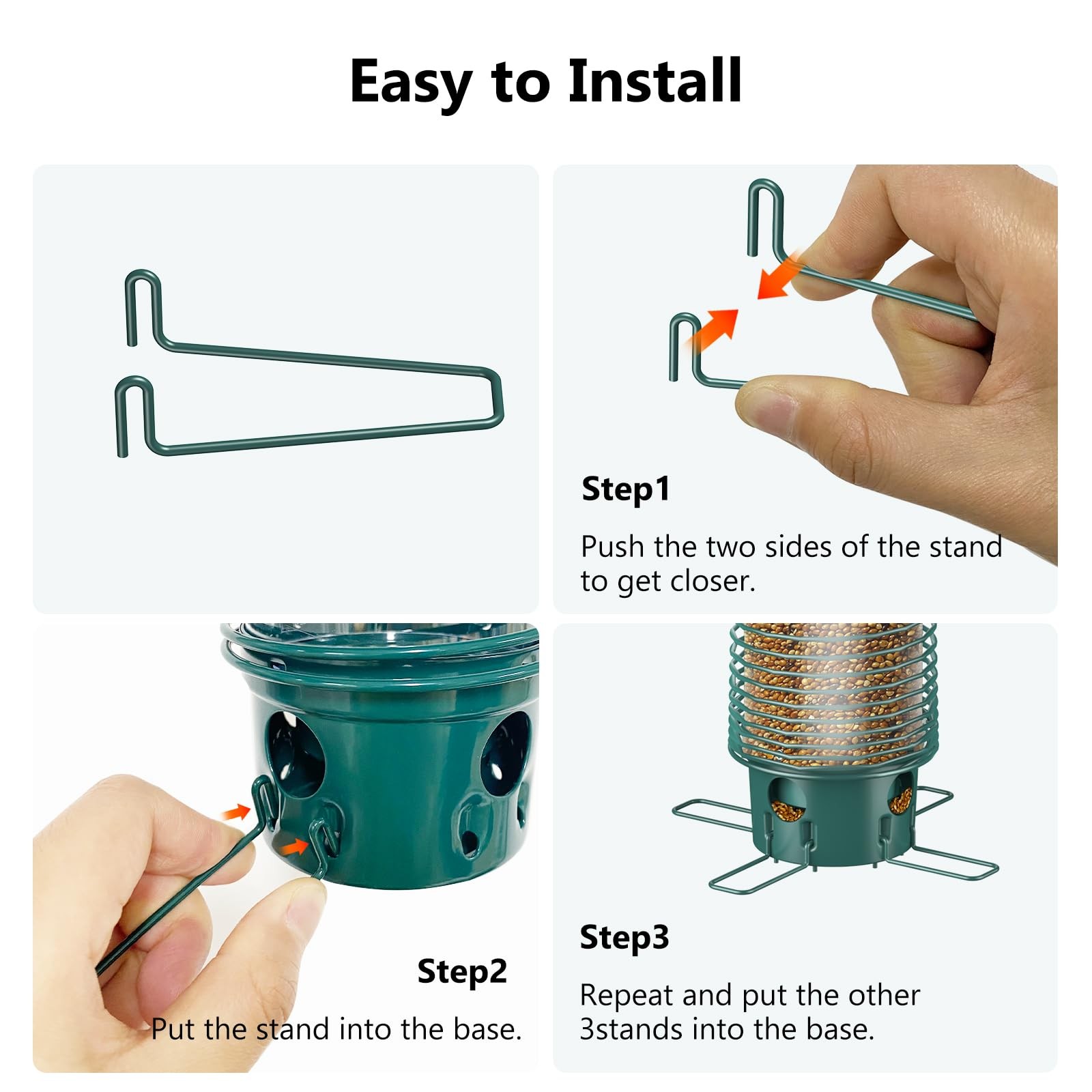 LCSEVEN Metal Feeding Ports Stands for Bird Feeder 4-Pack, Standing Green