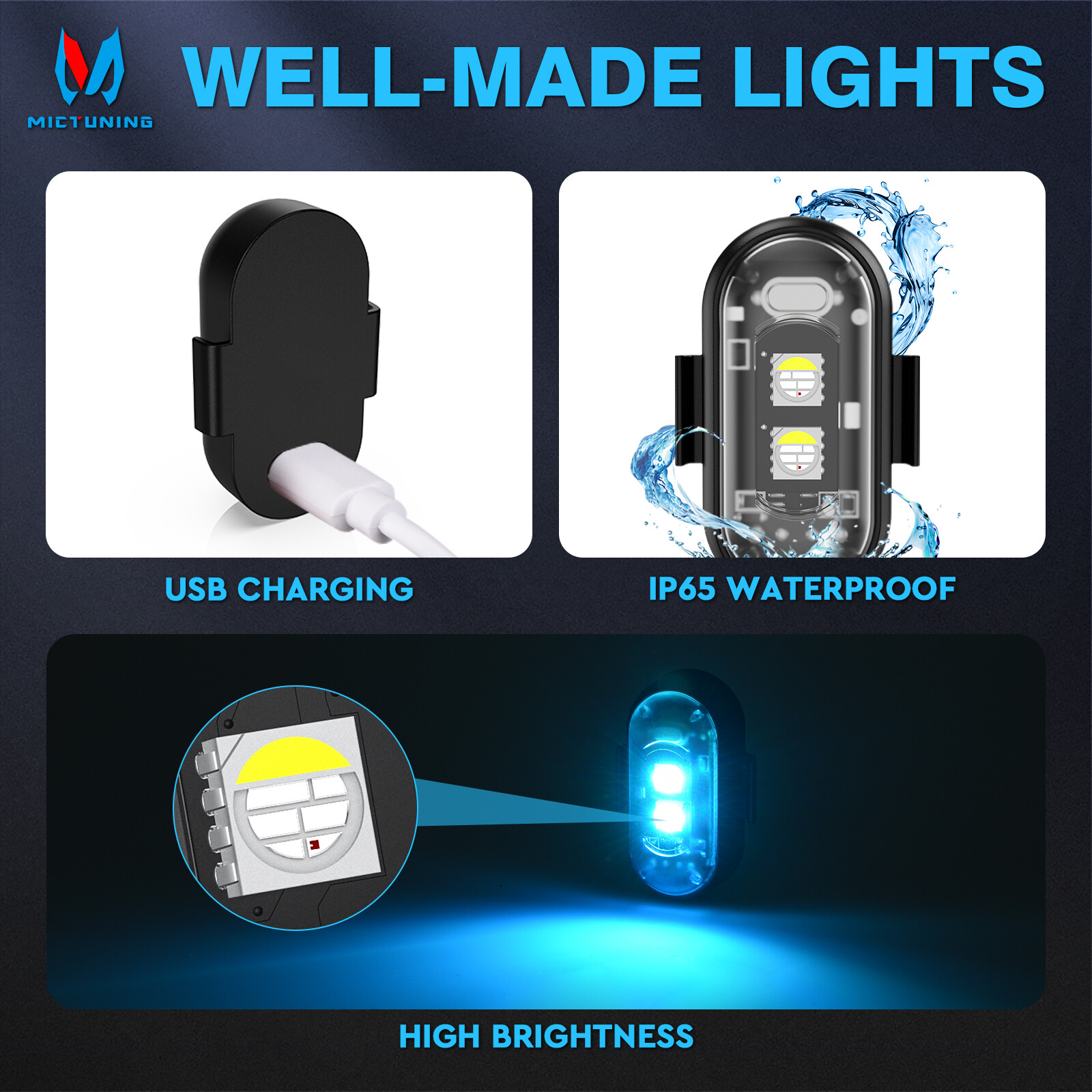 16 PCS Wireless LED Strobe Lights 8 Colors USB Rechargeable Anti-Collision Lamps