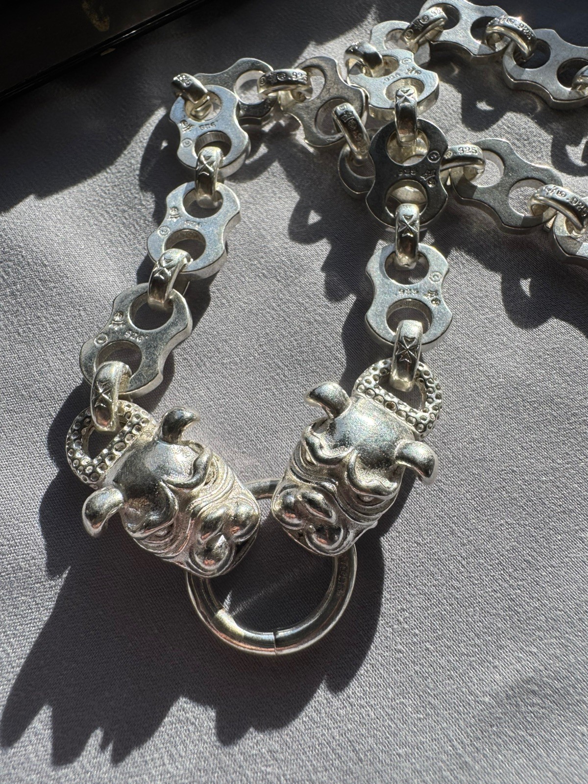 Mens 925 Sterling Silver Necklace Heavy Streetwear Style