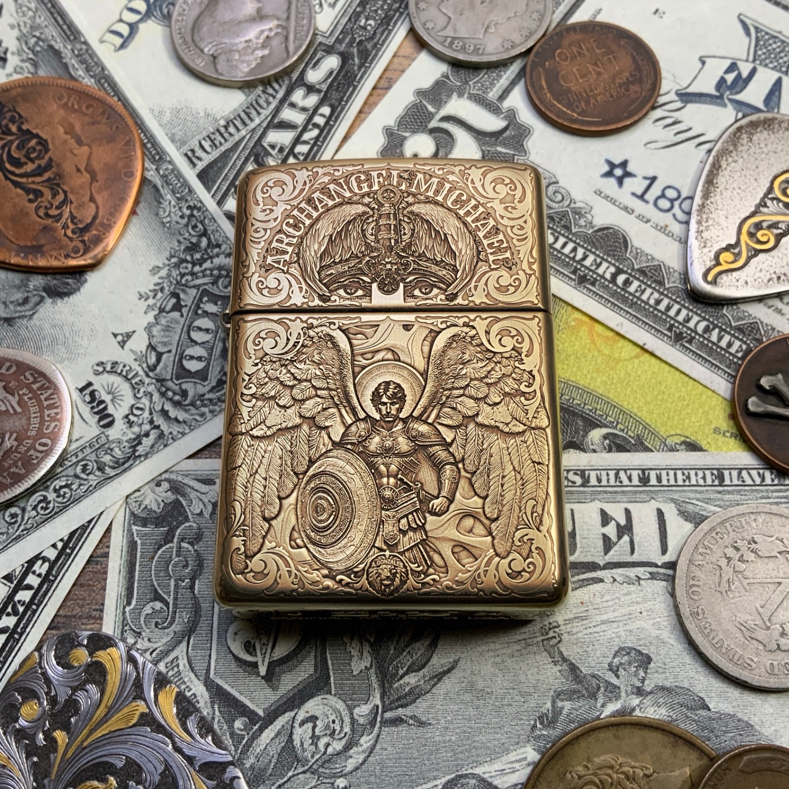 Zippo “Archangel Michael” Themed Engraved Brass Armor Cigarette Cigar Lighter