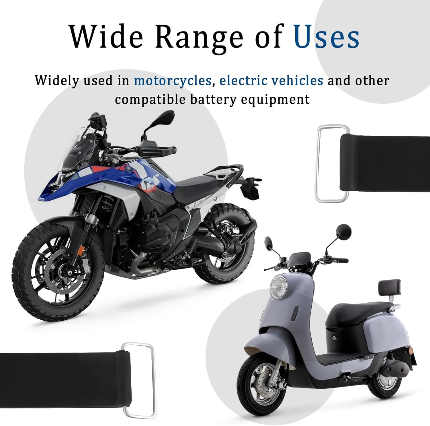 2PCS Rubber Motorcycle Battery Strap with Metal Buckles, Universal Tie-Down for