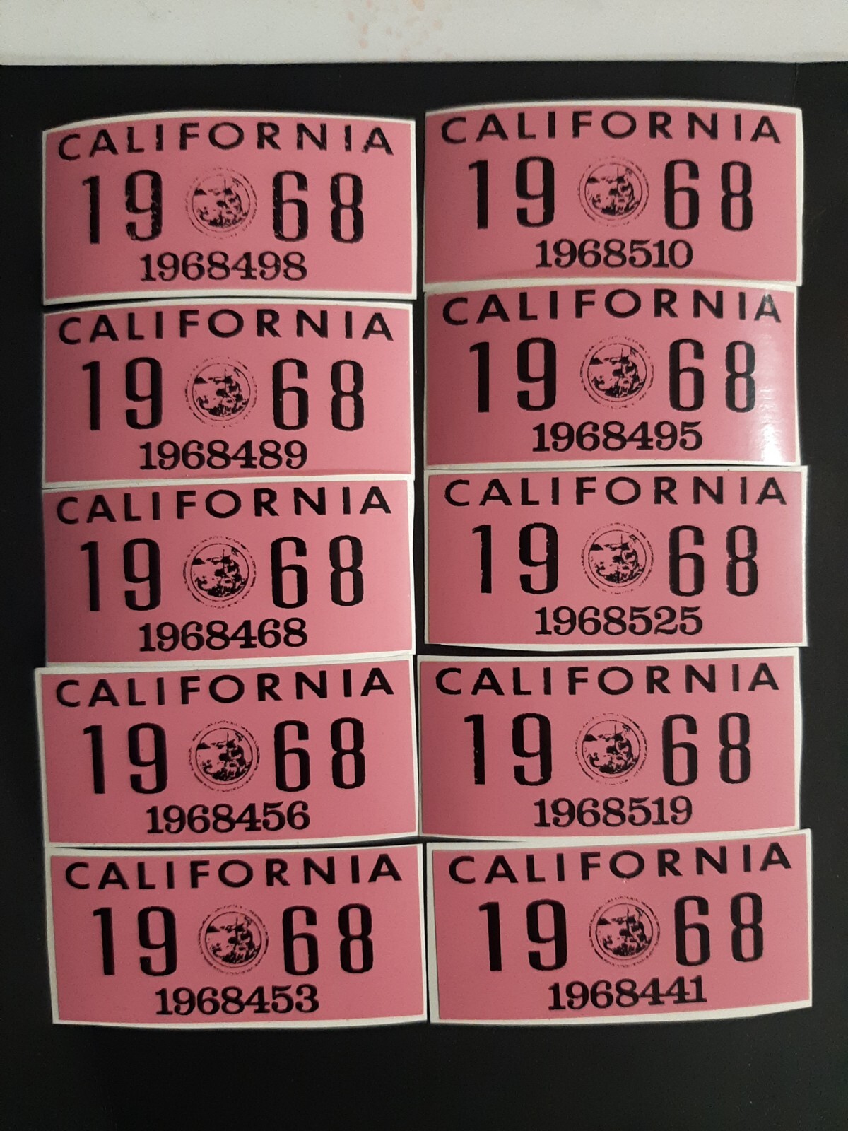1968 California License Plate Registration Sticker, YOM, CA DMV