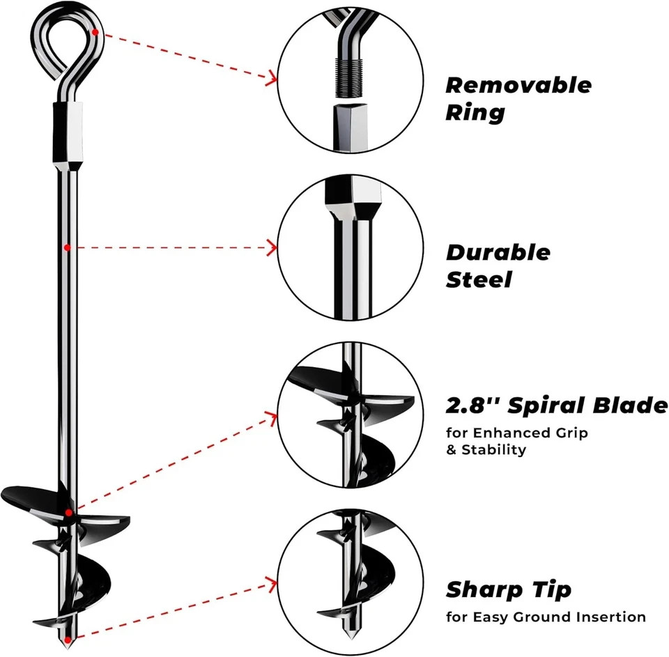 15" Ground Anchors Screw-in - Heavy Duty for High Winds - Ground Stakes - Earth