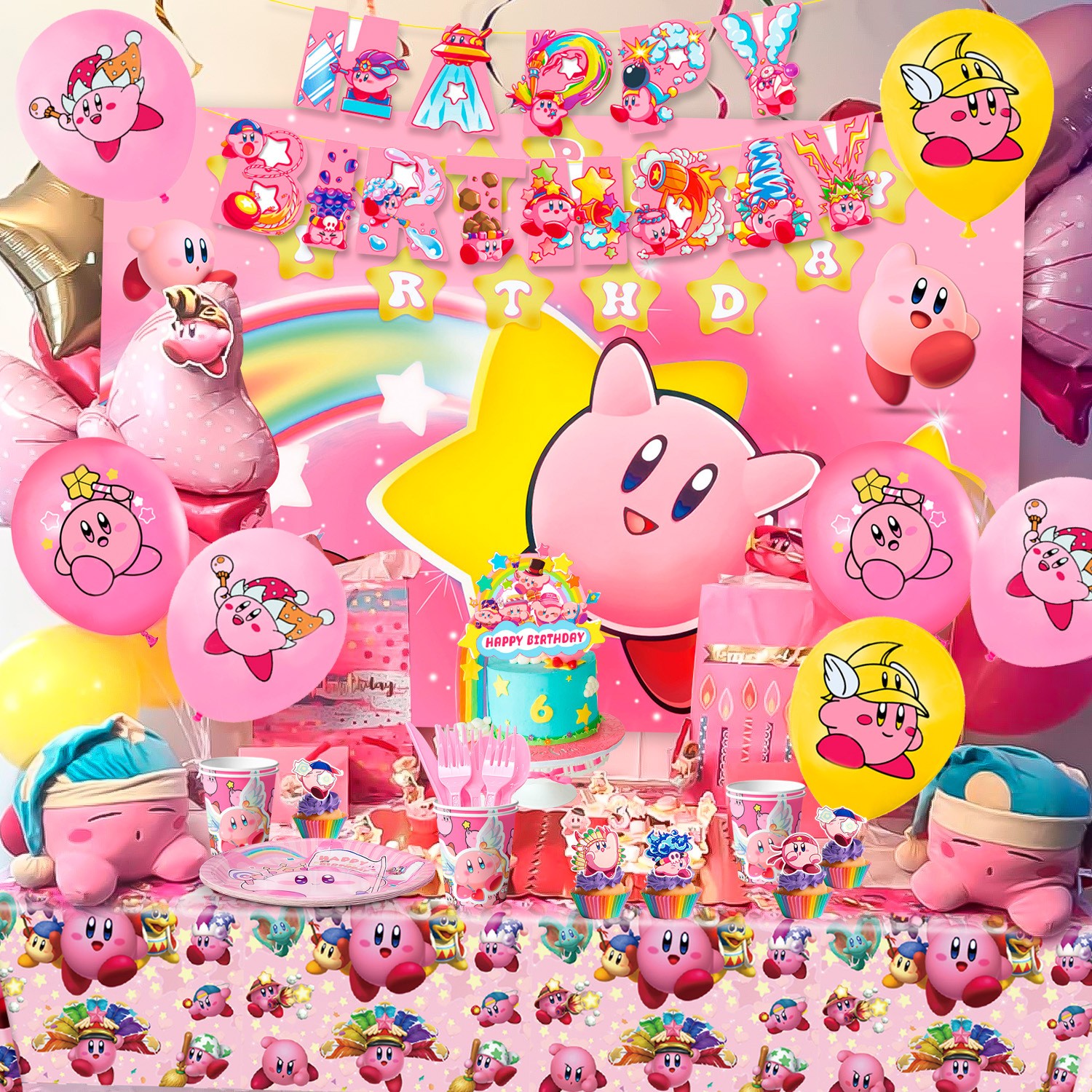 Kirby Star Birthday Party Supplies Pink Kirby Party Decoration Tableware Balloon