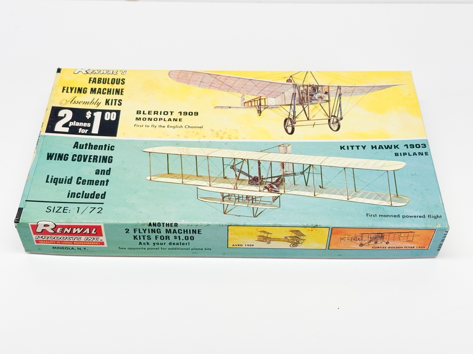 Renwal 1909 Bleroit Monoplane & 1903 Kitty Hawk Biplane 1/72 Plastic Model Kit