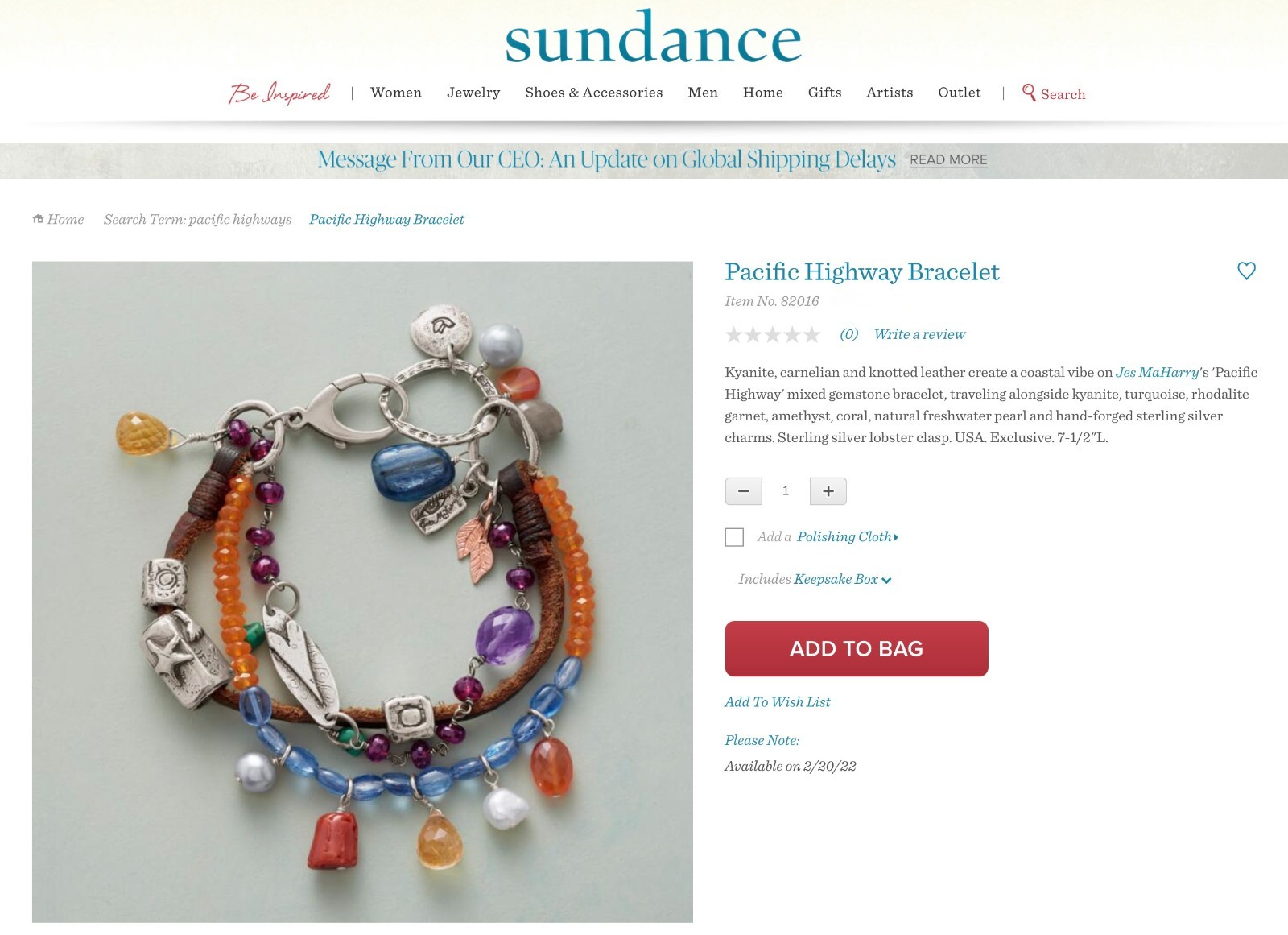 Jes MaHarry Sundance Catalog "Pacific Highway" Mixed Gemstone Sterling Bracelet